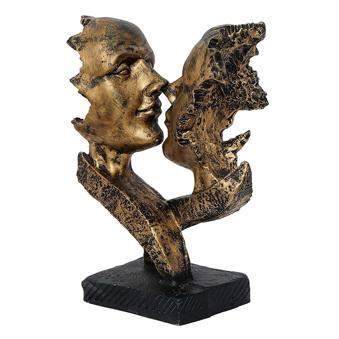 Ecraftindia Golden Polyresin Antique Finish Woman and Man Kissing Each Other Handcrafted Decorative Couple Showpiece
