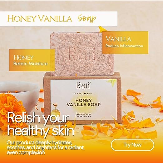 Rati Ayurveda Handmade Honey and Vanilla Soap - 125 gms