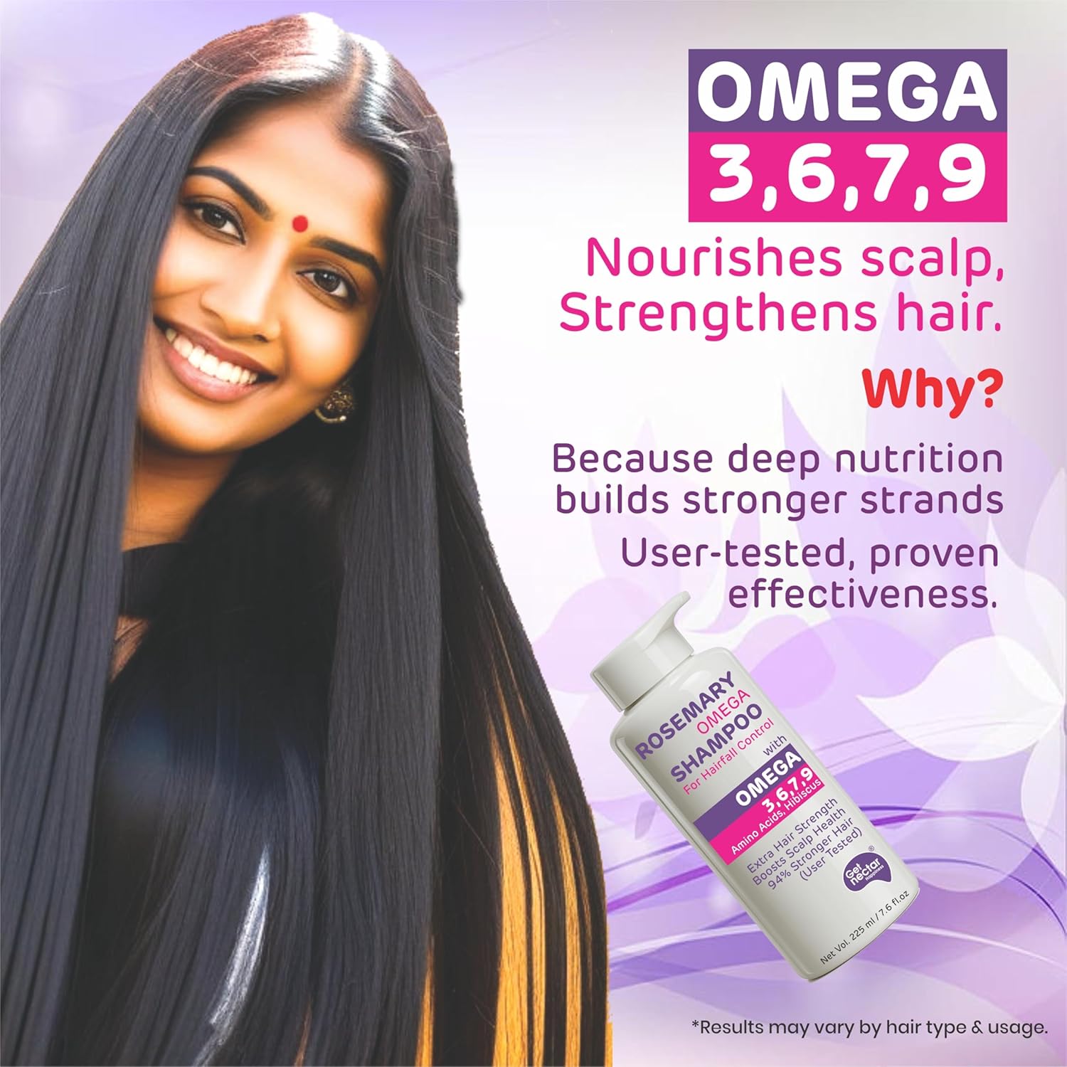 Get Nectar Happiness Korean Hair Essence Rosemary Shampoo for Hair Fall Control | Enriched with Hibiscus, Omega 3,6,7,9 & Amino Acids | Strengthens Roots, Boosts Scalp Health & Reduces Breakage | Sulphate & Paraben Free Gentle Cleanser | 225ml
