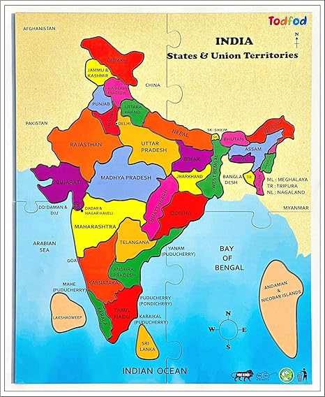 TodFod Wooden India Map States Jigsaw Puzzles Geography for Kids & Children Learning