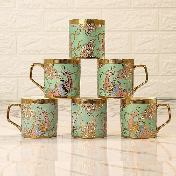 Femora Bone China Gloden Tea Cup | Wandering Peacock | 180 Ml
