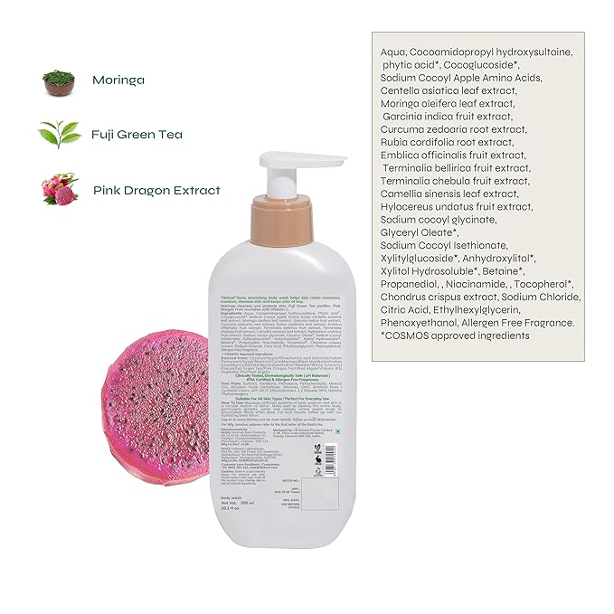 Tikitoro Teens Nourishing Body Wash, 100% Vegan with Moringa Fuji Green Tea