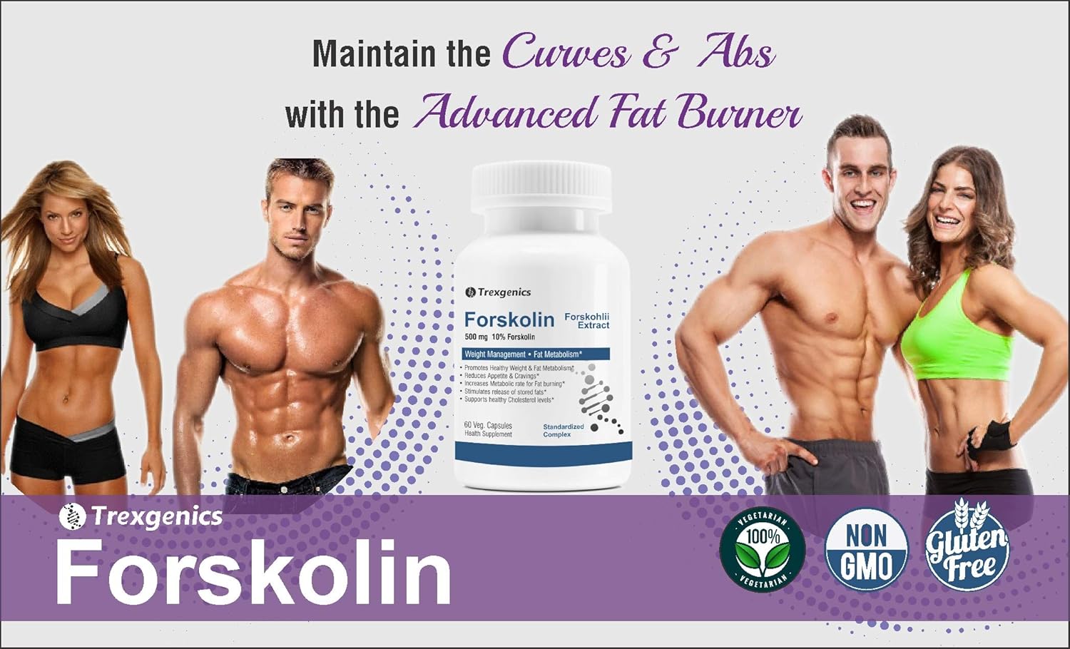 Trexgenics FORSKOLIN 10% 500mg Premium Forskohlii extract Weight Management, Fat Metabolism, Heart health Support (60 Vcaps) (1)