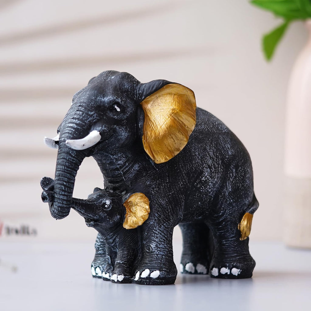 Ecraftindia Set of 2 Elephant With Baby Elephant Statues Animal Figurines Decorative Showpiece