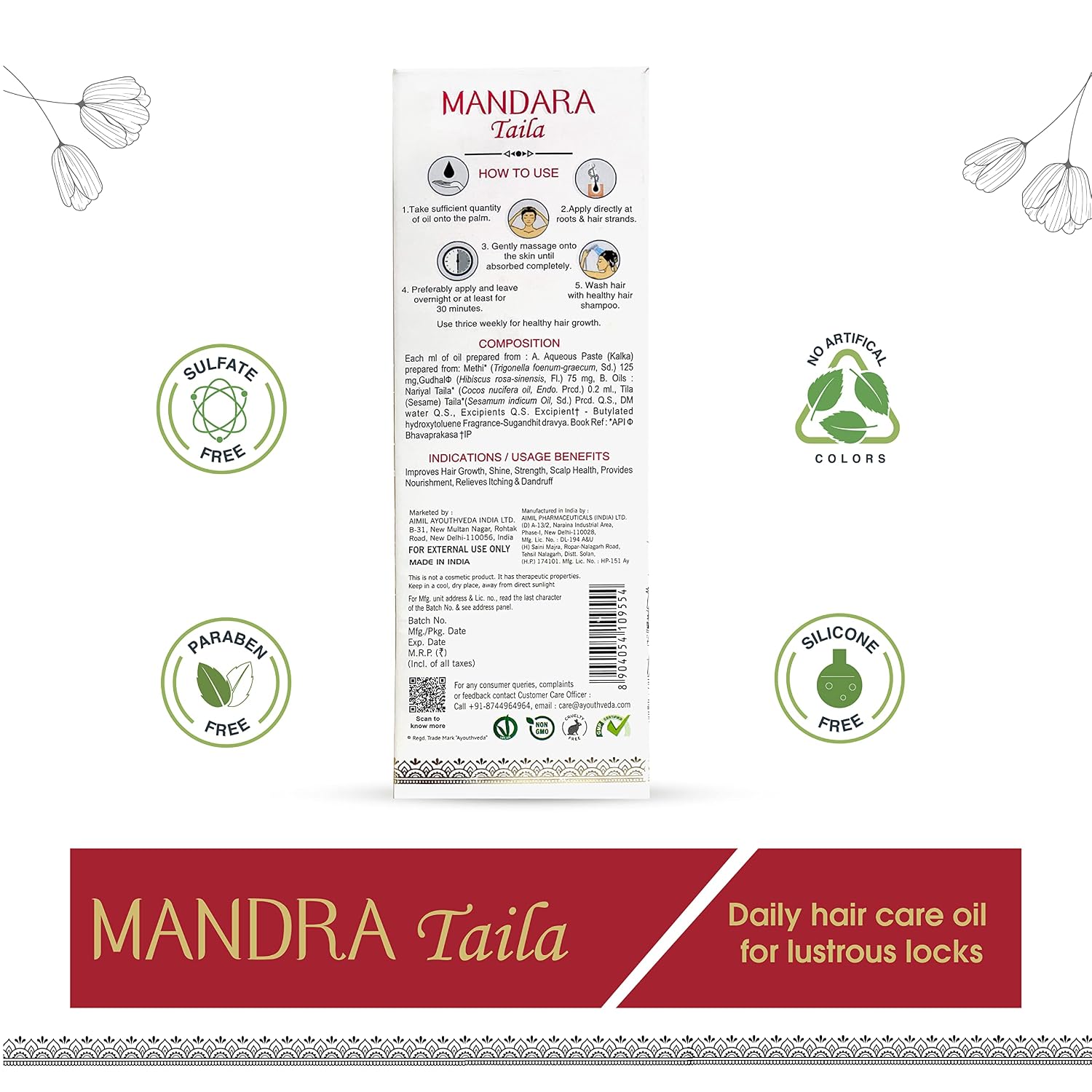 Ayouthveda Mandara Taila Daily Hair Care Oil for Lustrous Look | With the Benefits of Fenugreek Seeds and Sesame Oil | For Shinky & Healthy Hair |Daily Nourisher of Hair (Pack Of 1-100ml)