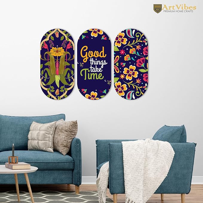 Positive Quote Wooden Wall Hanging Decoration Items for Home Set of 3 (WH_9026N)