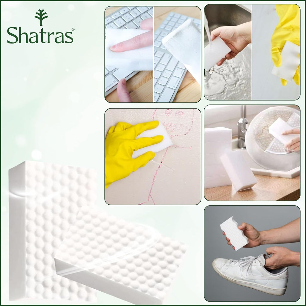 Shatras Magic Eraser Cleaning Sponge – Multipurpose Melamine Foam Stain Remover Foam for Walls, Kitchen, Bathroom, Tiles & Shoes | Just Add Water Stain Remover (Pack of-4)