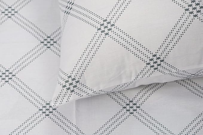 Huesland by Ahmedabad Cotton 186 TC Cotton Bedsheet for Double Bed King Size with 2 Pillow Covers | White (Blue Pattern)