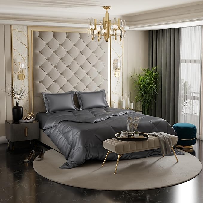 Stoa Paris Satin Comforter Double Bed with 300 TC 2 Pillow Covers Colour Twilight Embrace