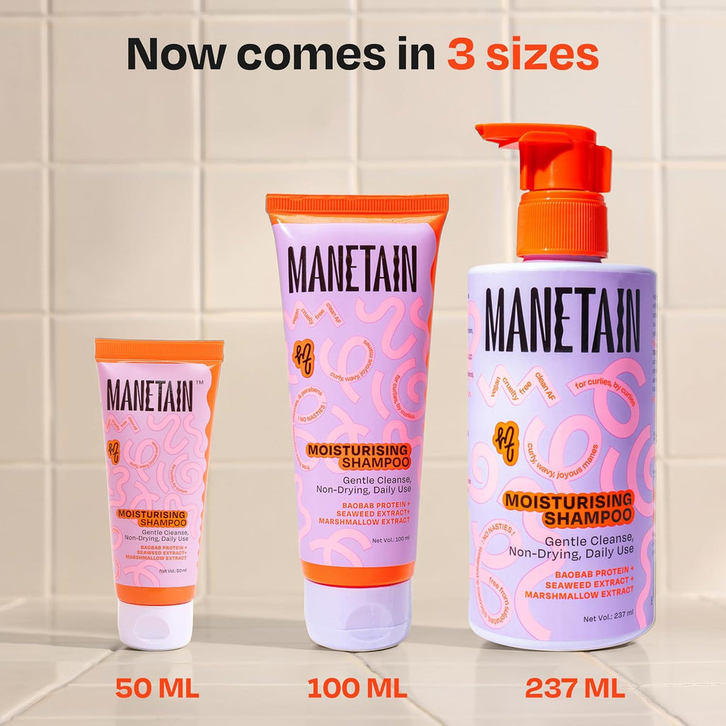 MANETAIN Moisturising Shampoo 237ml for Curly, Dry & Frizzy Hair | Sulphate & Paraben Free | Hydrates & Strengthens with Baobab Protein, Seaweed & Marshmallow Extract | CG-Friendly, Gentle Cleanser for Soft, Defined Curls