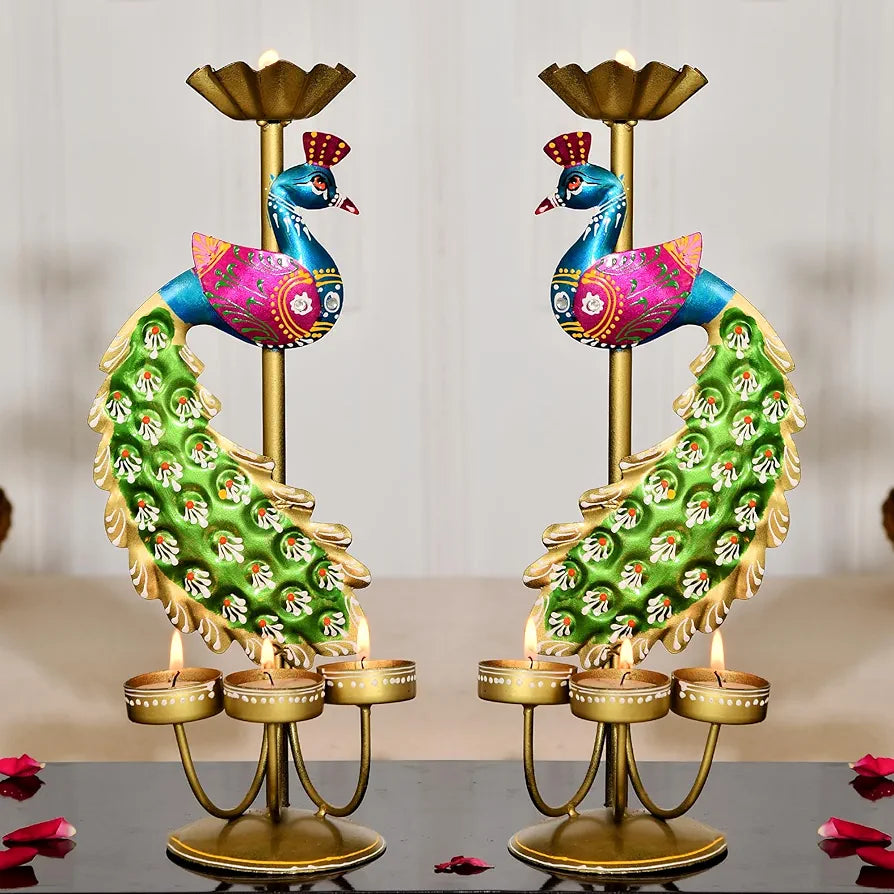 Elegant Metal Peacock Candle Holder Intricate Design Tealight Candle Holders Handpainted Tealight Candle Holder