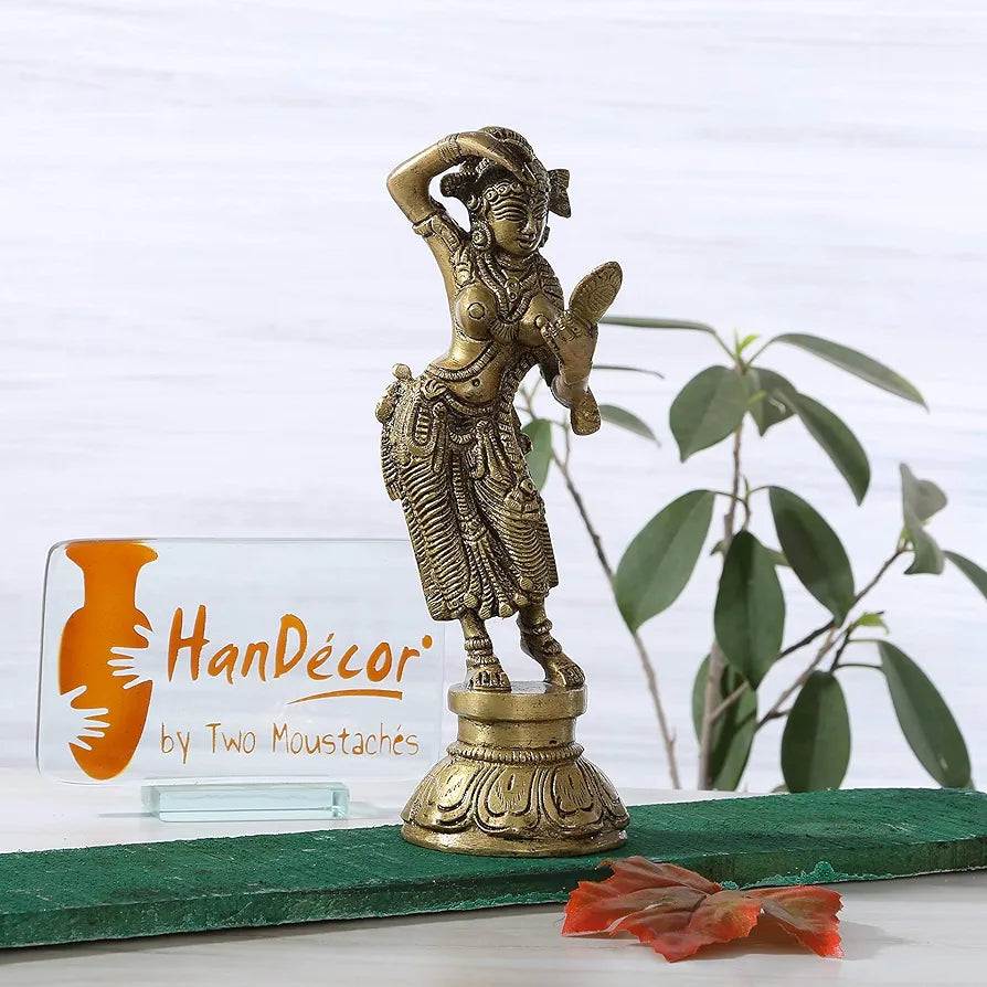 Two Moustaches Brass Lady with Mirror Showpiece