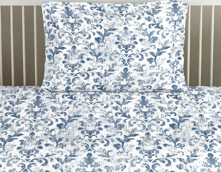 Trance Home Linen 180Tc 100% Cotton 78"X36" Single Size Elastic Fitted Bedsheet Printed Bedspread With 1 Pillow Cover Colour Royal Blue