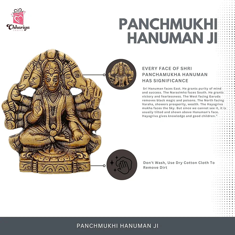 Chhariya Crafts Metal Panchmukhi Hanuman Ji Murti Bajrangbali Idol Protection From Evil Eye16 Cm