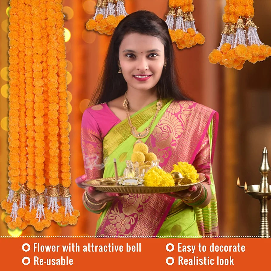 Marigold Artificial Flowers for Decoration Long Garland 5 Feet Long 5 Pcs Mangobell