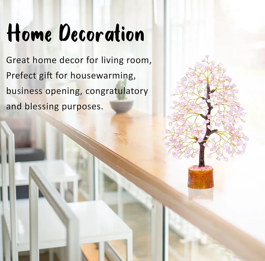 Bezavo Rose Quartz Crystal Tree Golden Wire