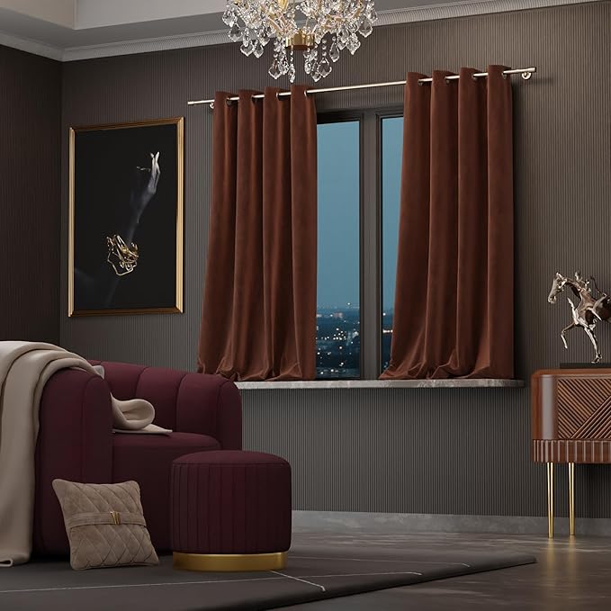 Stoa Paris Curtain for Home| Single pc Patterned Velvet Curtain for Window|Living Room| Colour Caramel Caress