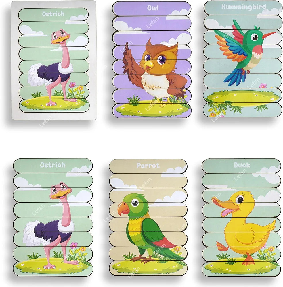 Lefan 5-in-1 Wooden Bird Stick Puzzle Animal Puzzle Sticks Set Kids Toys for 2-5 Years boy Montessori Early Learning Toy Gift 3 4 5 6 7 8 Years Kids