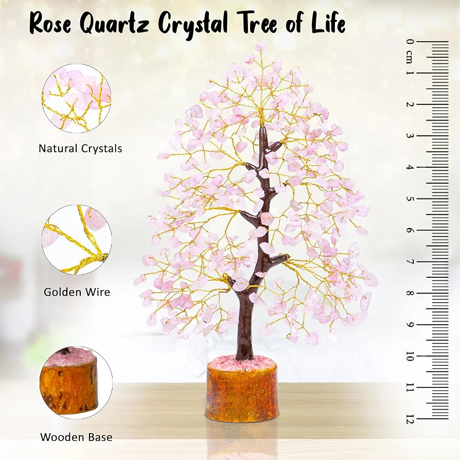 Bezavo Rose Quartz Crystal Tree Golden Wire
