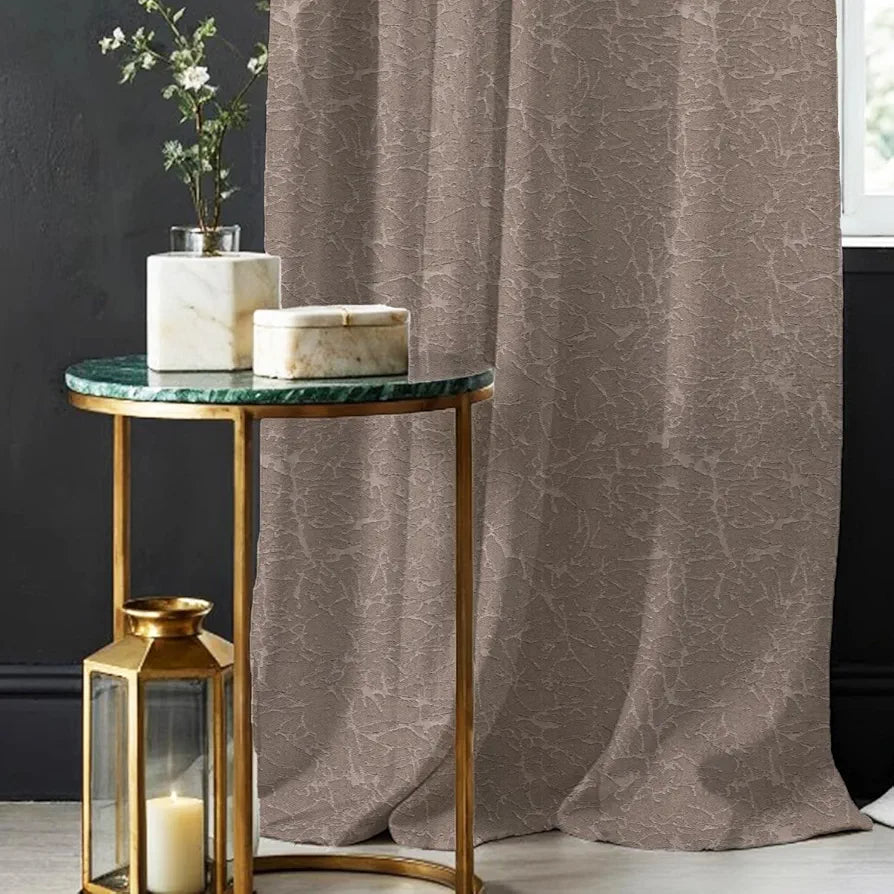Urban Space Blackout Curtains for Door 7 Feet Long Set of 2, Embossed Abstract Design Light Blocking Curtain for Living Room, Curtains Earth Crust Soft Brown