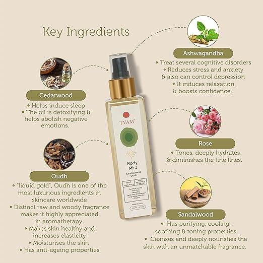 TVAM Body Mist Sandalwood Oudh For Everyday - 200 ml