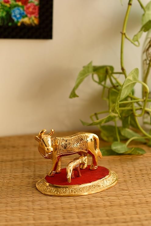 Ecraftindia Golden Cow With Calf Statue