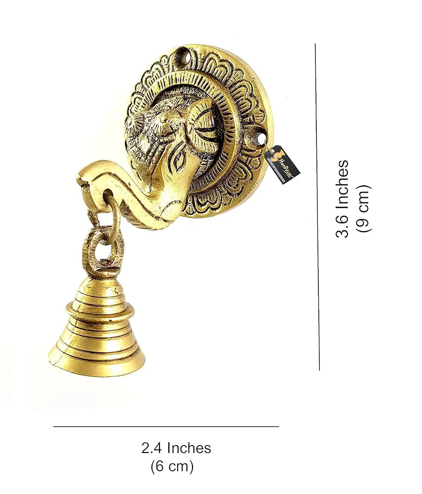 Two Moustaches Elephant Face Wall & Door Brass Decorative Bell Pair