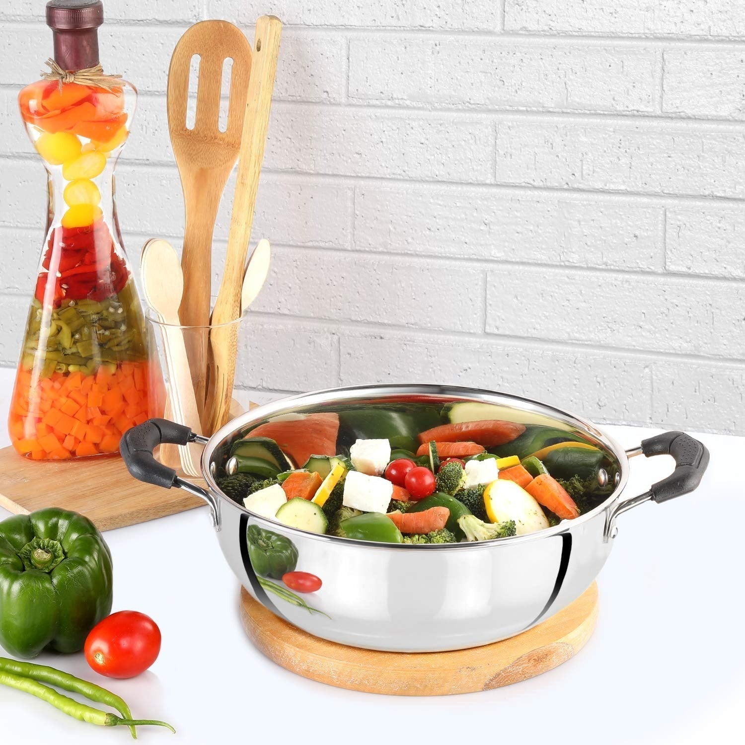 Cello Steelox Induction Compatible Stainless Steel Kadhai - 3ltr