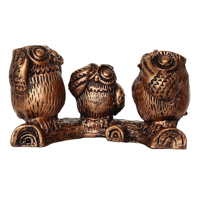 Ecraftindia Handcrafted Polyresin 3 Owl Statues Birds Sitting on Branch Figurine Decorative Showpiece