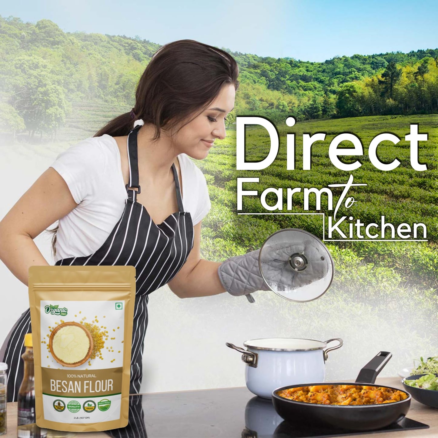 Organic Zing Besan Flour also known as Chickpea Flour, Bengal Gram Flour or Garbanzo Bean Flour |Vegan| Preservative Free | Resealable Pack