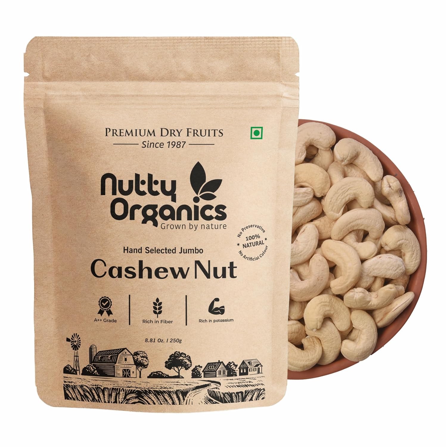 Nutty Organics Whole Cashew Nuts 250 Gm | Hand Selected Jumbo | Nutritious & Delicious Nuts | Natural & Crunchy | Healthy Dry Fruit Snack