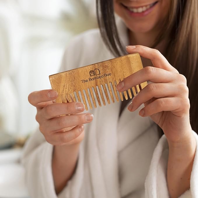 The Bamboo Bae Handmade Neem Wood Comb | Neem Comb for Detangling and Hair Growth | Shampoo Comb
