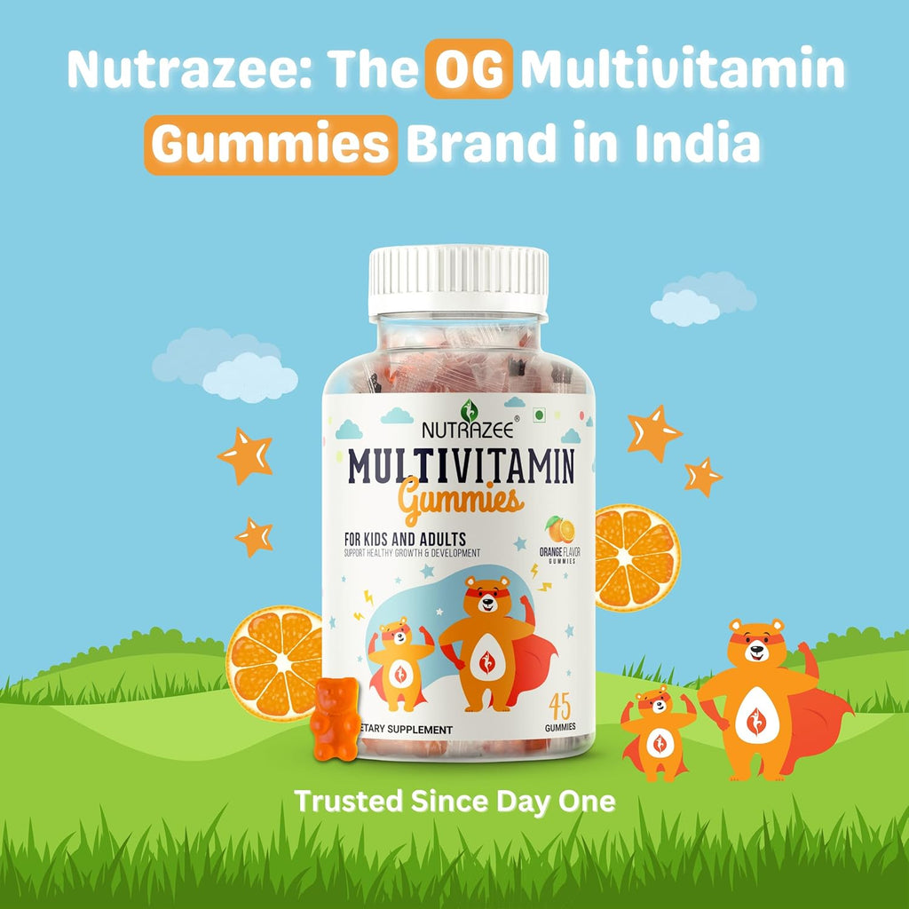 Nutrazee Multivitamin Gummies for Kids 2-6 & 7+ Years, Men & Women | Essential Vitamins With Biotin For Growth & Development| 45 Gummy Bears