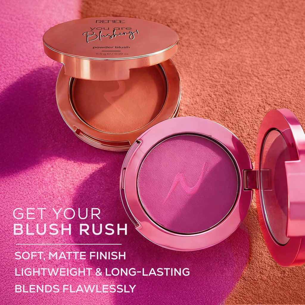 RENEE You Are Blushing Powder Blush With Matte Finish | Buildable, Rosy Payoff, Lightweight, Long-Lasting Formula | With Grapeseed oil, Olive oil & Vitamin E - Pink Whisper | 5.5g