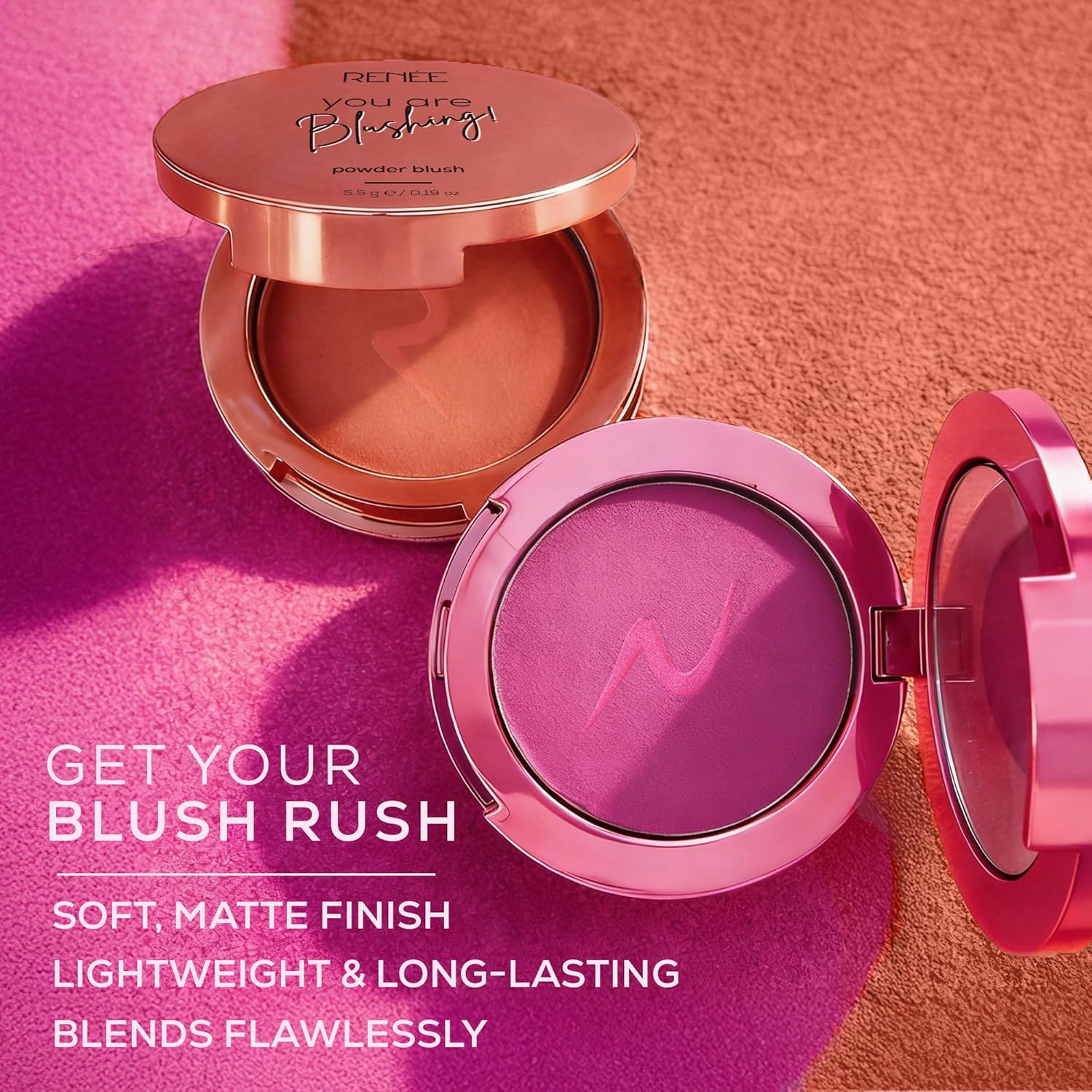 RENEE You Are Blushing Powder Blush With Matte Finish | Buildable, Rosy Payoff, Lightweight, Long-Lasting Formula | With Grapeseed oil, Olive oil & Vitamin E - Pink Whisper | 5.5g