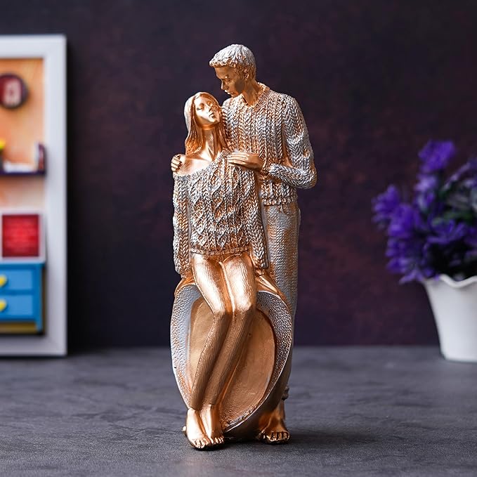 Ecraftindia Golden Polyresin Romantic Couple Statue Human Figurine Decorative Showpiece