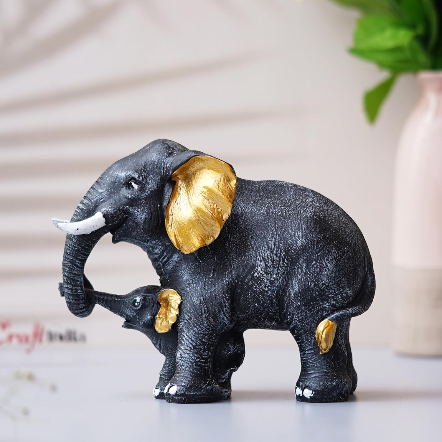 Ecraftindia Set of 2 Elephant With Baby Elephant Statues Animal Figurines Decorative Showpiece