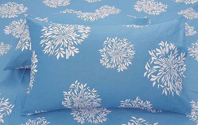 Huesland by Ahmedabad Cotton 144 TC Cotton Bedsheets for King Size Bed with 2 Pillow Covers | Blue