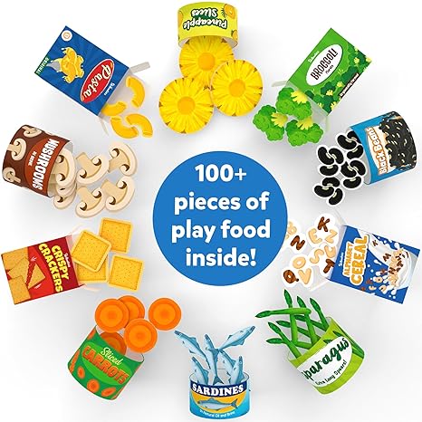 Skillmatics Grocery 100+ Pieces 10 Containers with Play Food Inside Realistic Pretend Play Toys