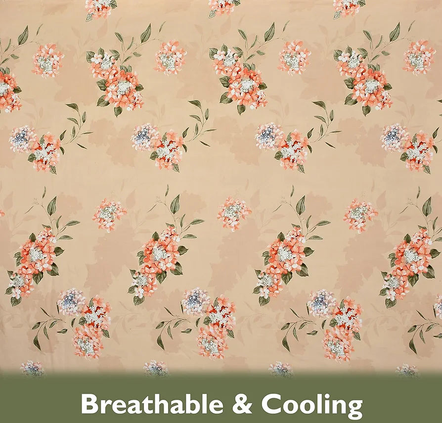 Fresh From Loom Hypoallergenic Floral Print Single Bed Bedsheet with 1 Pillow Covers 240 TC Beige-Floral