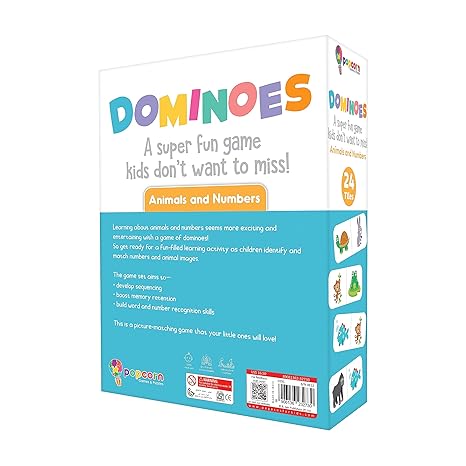 Popcorn Games & Puzzles Numbers and Animal Dominoes for Kids 24 Tiles Board Dominoes Help in Focus