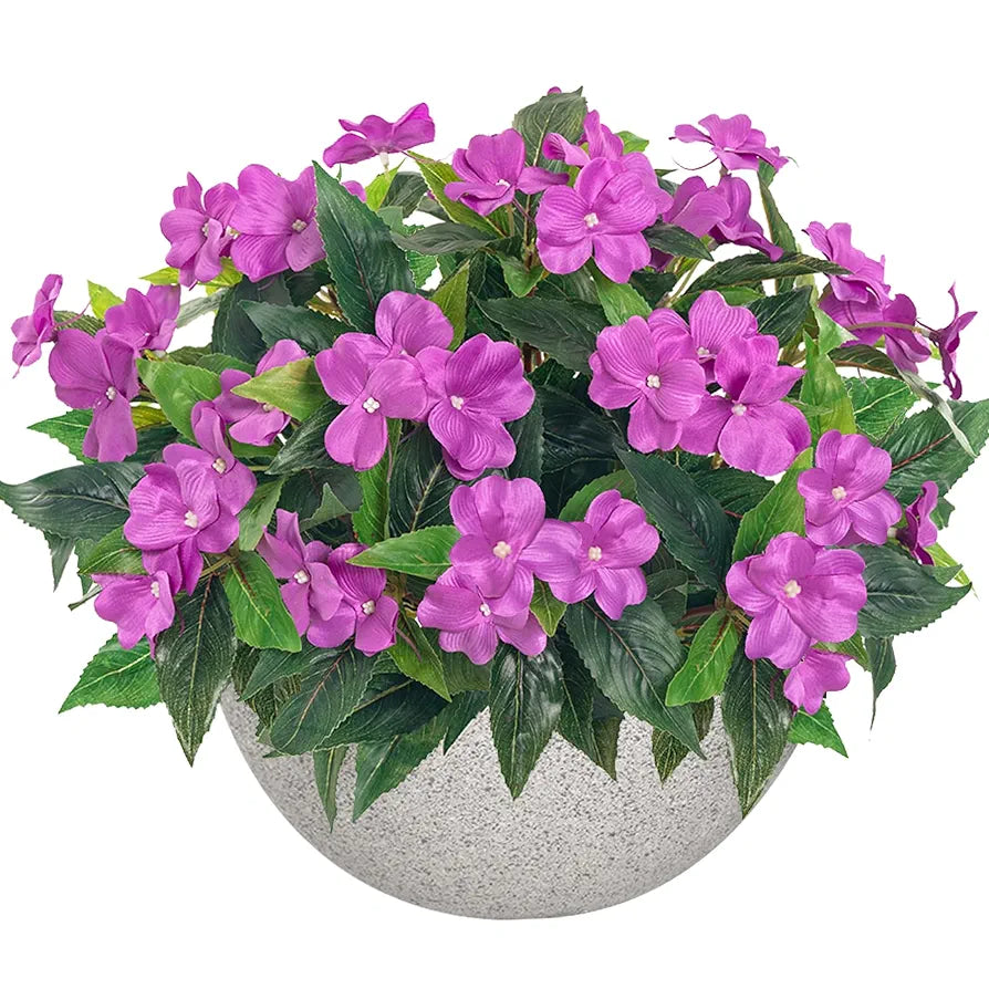 2 Pieces Artificial Flower Impatiens for Balcony Garden Bonsai Decoration Purple-2