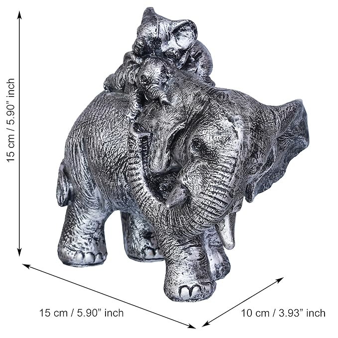 Ecraftindia Polyresin Elephant Statue With Baby Elephant on His Back Decorative Showpiece