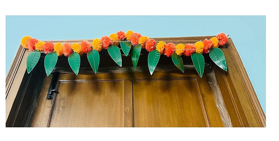 Artificial Marigold &Mango Leaves Simple Door-Window Toran Light and Dark Orange
