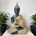Neelaya Meditating Buddha Statue With Tealight Candle Holder Polyresin Showpiece 28 Cm Black Gold