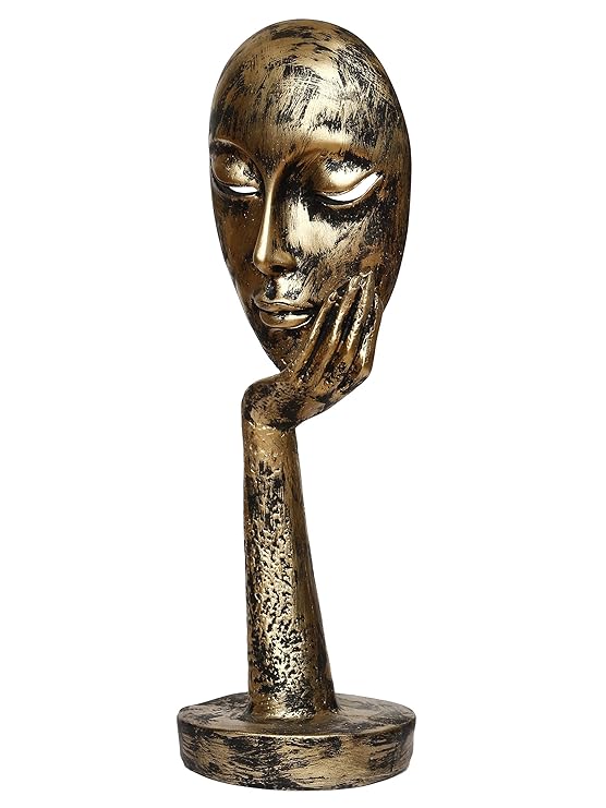 Ecraftindia Antique Look Thinking Lady Face Handcrafted Polyresin Showpiece, Gold, One Size