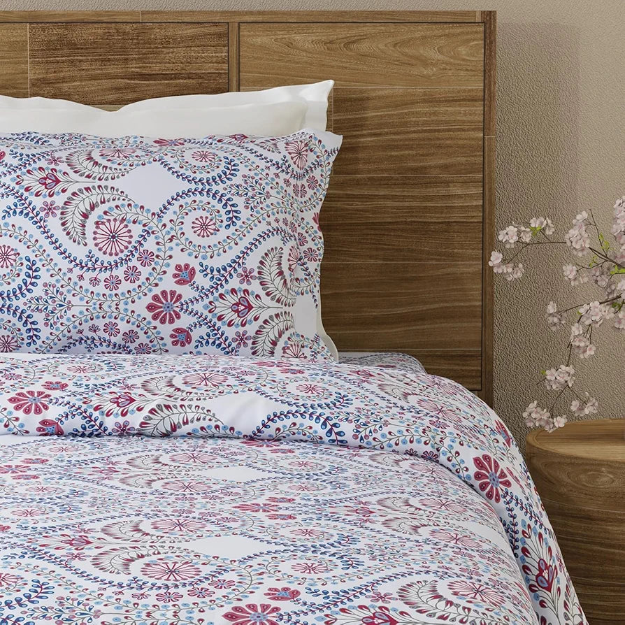 Layers Emaline Cotton Single Bedsheet Set 1 Single Cotton Bedsheet & 1 Pillow Cover 144 TC Purple Ornate