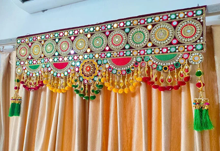 Reptum Decor Traditional Multi Zula Pearl Plastic Beads Handmade Door Hanging/Bandarwal/Toran for Door Multicolour Medium-3 Pieces in One Set