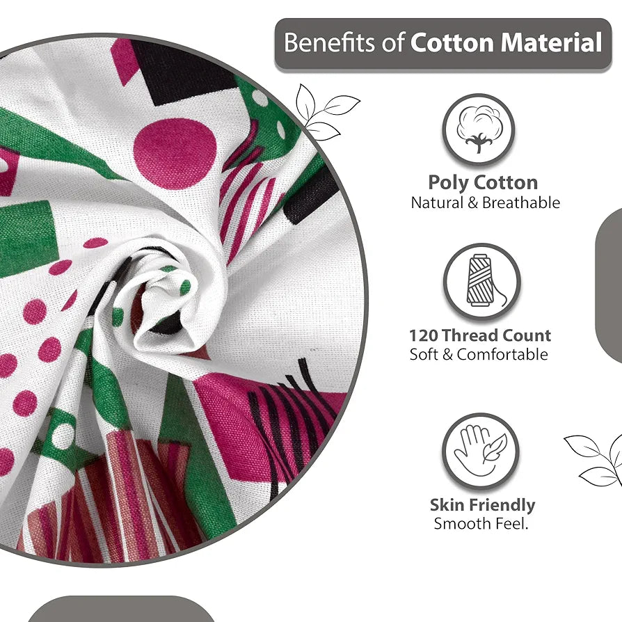 Divine Casa 144 TC Super Soft Cotton Bedsheet for Double Bed  144 Thread Count Abstract Colour Pink & White