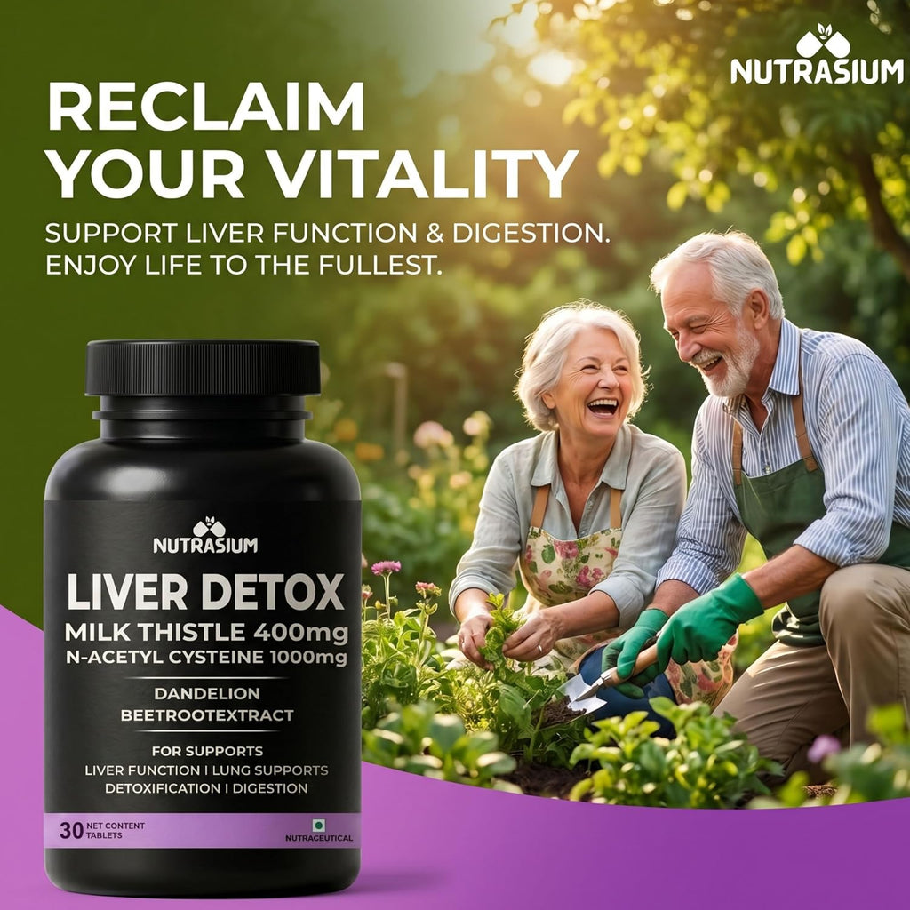 Nutrasium Liver & Lung Detox Supplemets | Milk Thistle- 400 mg | N-Acetyl Systeine 1000 mg | Dandelion & beet root For Support Lung & Liver Health | 60 Tablets (60 Tablets, Liver Detox)